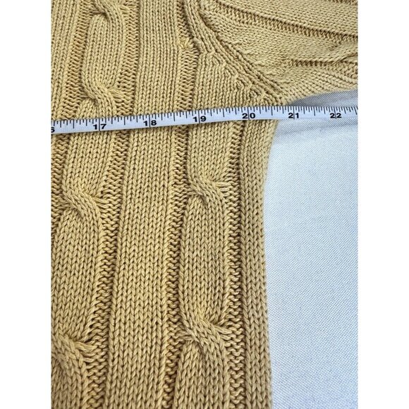 Womens Butter Yellow Chunky Cable Knit Sweater L Fisherman Rustic Preppy Coastal - Picture 6 of 7
